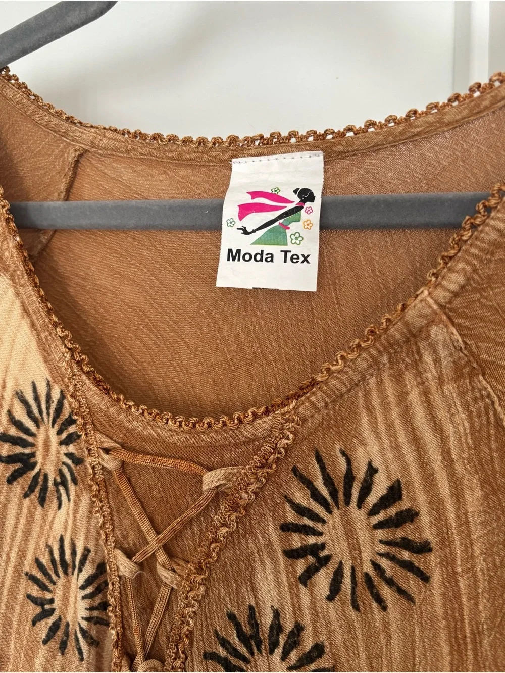 Boho Lace-Up Tunic Dress with Floral Print - Rust color - Picture 4 of 7